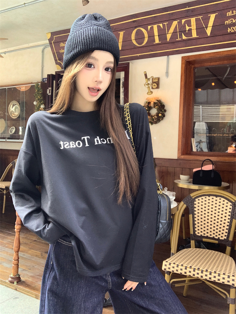 Real shot~ Must-have for all seasons, basic versatile and scrub top for women, wear loose T-shirt with letter printed inside and outside