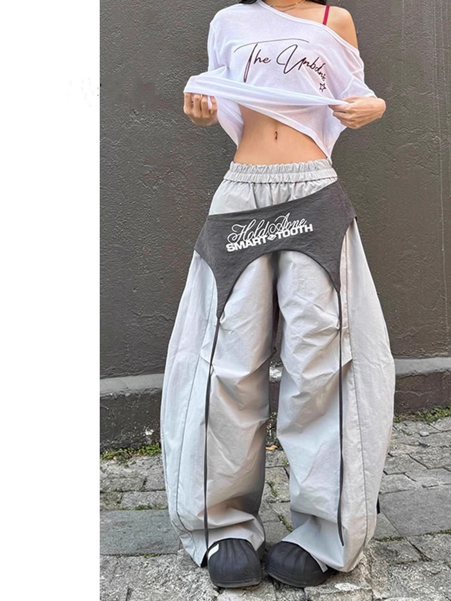 Original quality practice, three-dimensional waist street strap splicing design sense scimitar paratrooper pants women's trendy brand