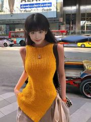 辣妹不規則無袖針織背心女2025春季新款修身毛衣別致超好看吊帶潮