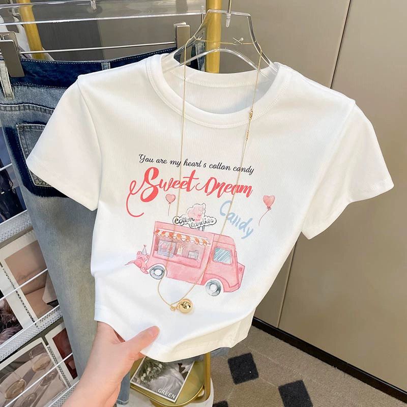 Official picture 92 cotton/8 spandex 40 210g pure cotton slim short T-shirt for women short sleeves