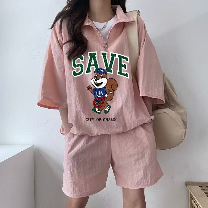 Casual sportswear suit for women in summer 2025 new short-sleeved shorts campus style cute girl running two pieces