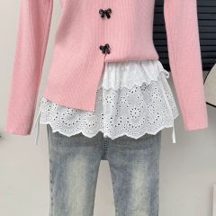 法式刺繡鏤空勾花層層蛋糕半身裙女春2025蝴蝶結系帶疊穿短裙屁簾