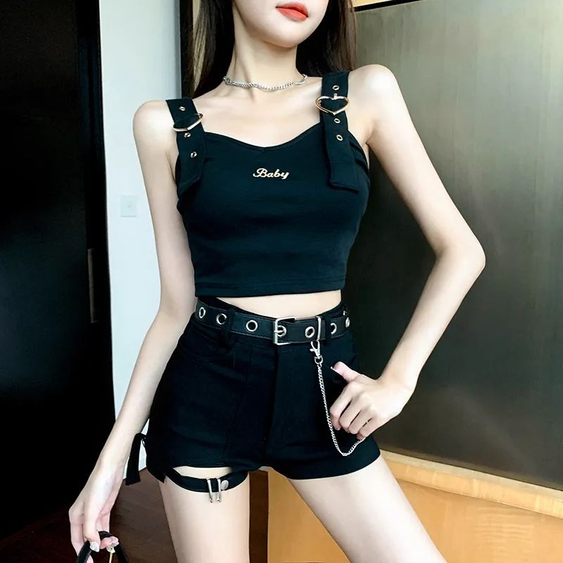 辣妹蹦迪女裝暗黑系性感吊帶街舞團露肚臍背心上衣