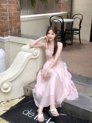 Beach Vacation French Style Dress 2025 New Women Pink Fairy Skirt Super Fairy Forest System Strappy Dress for Women Summer