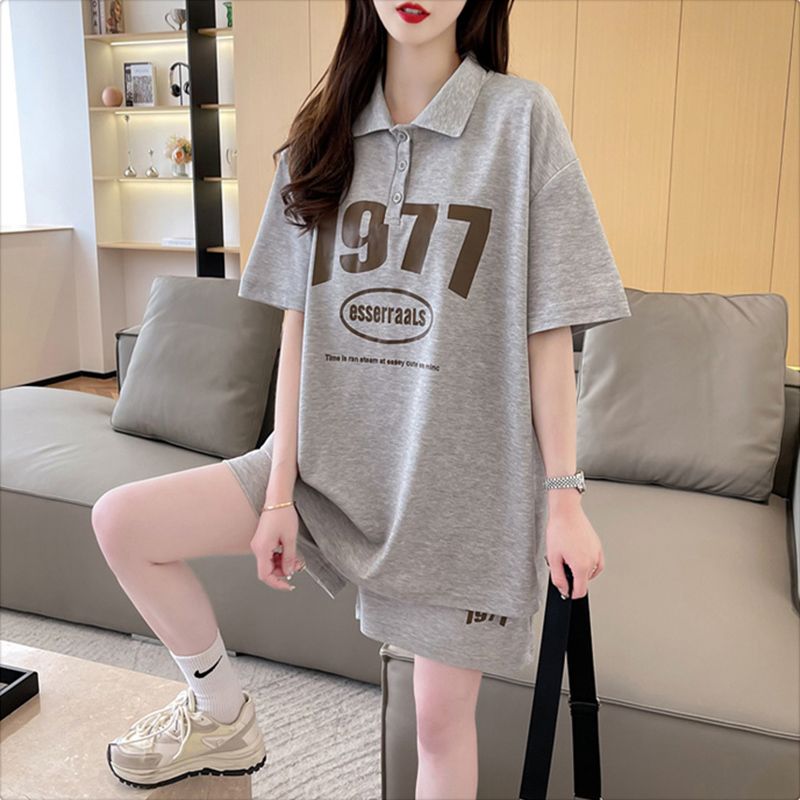Official picture pure cotton back collar 2025 summer casual sports short-sleeved T-shirt shorts suit women's two-piece set