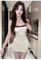 Pure Desire Ballet Style Lace Straps Dress for Women - Spring Summer New Arrival Fitted Slimming Stunning Bustier Short Skirt