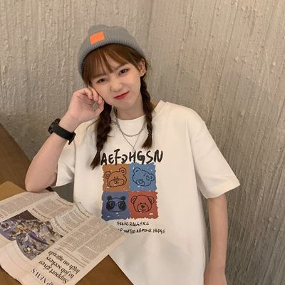 超火卡通印花短袖T恤女春裝2025年新款洋氣中長款白色打底衫上衣