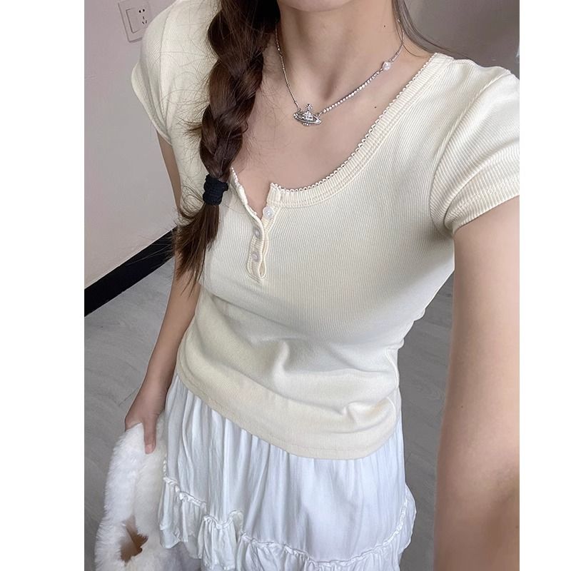 Modal fabric 260g lace three-pin short-sleeved T-shirt for women
