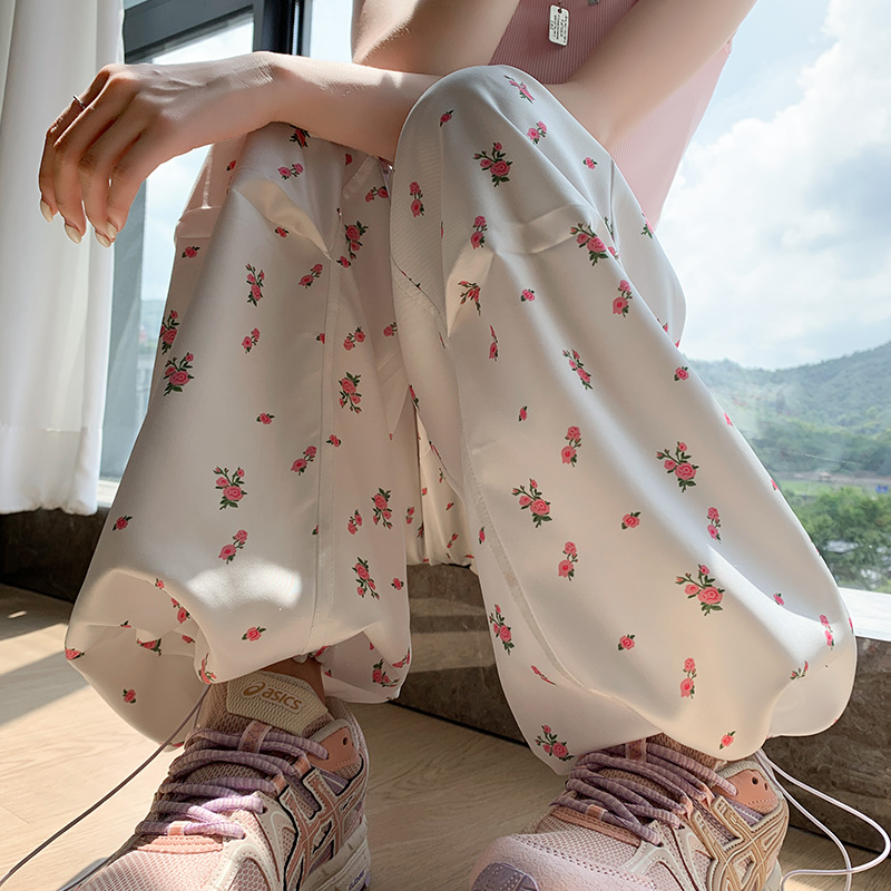 Song Yanfei same style summer 2025 small floral embroidery casual wide-leg pants for women loose autumn and winter work trousers new style