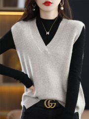 2025春秋針織馬甲背心女套頭V領疊穿時尚顯瘦無袖羊絨針織坎肩厚