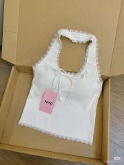 Cotton Blend with Bra Cup, White V-Neck Strappy Backless Top for Women, Underwear Layering Shirt