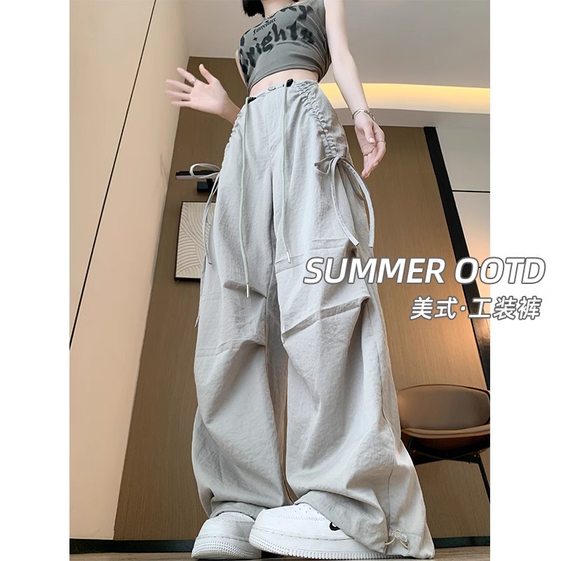原版做法美式降落傘工裝褲女夏薄款寬鬆速干小個子傘兵闊腿褲