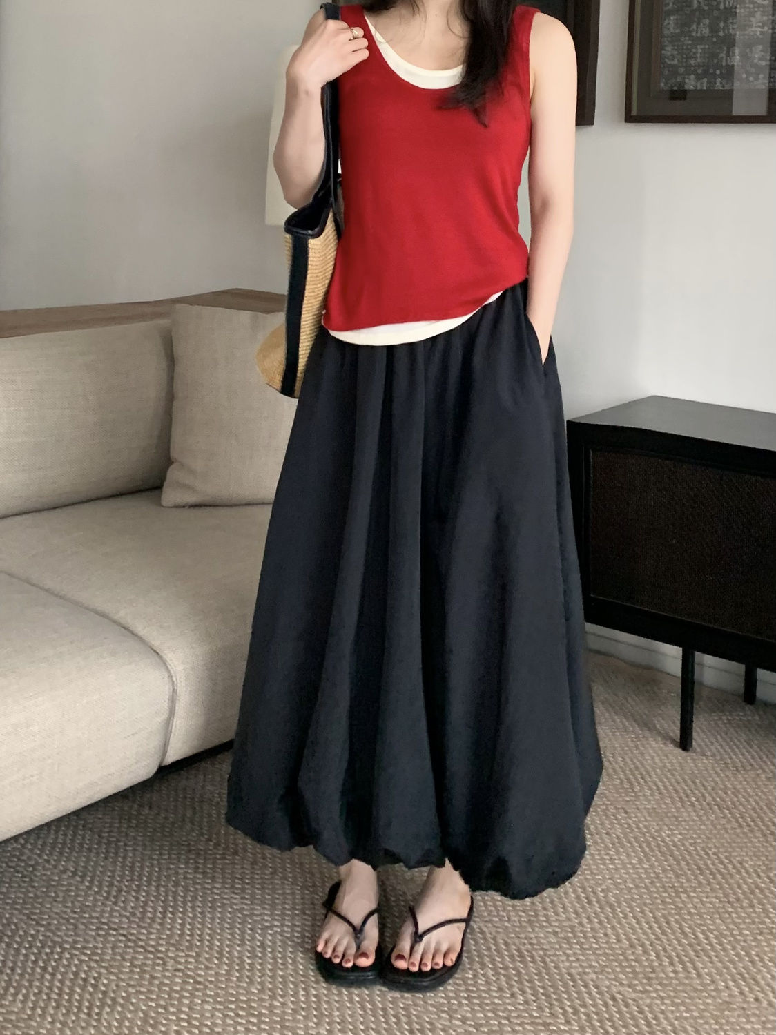 Women's summer new high-waisted A-line skirt skirt small flower bud skirt casual long skirt