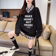 Real shot of 2025 spring and autumn back collar twill, thin top POLO collar plaid sweatshirt for women