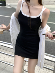 實拍40支純棉210克92棉/8氨綸吊帶連衣裙女包臀裙純欲辣妹吊帶女