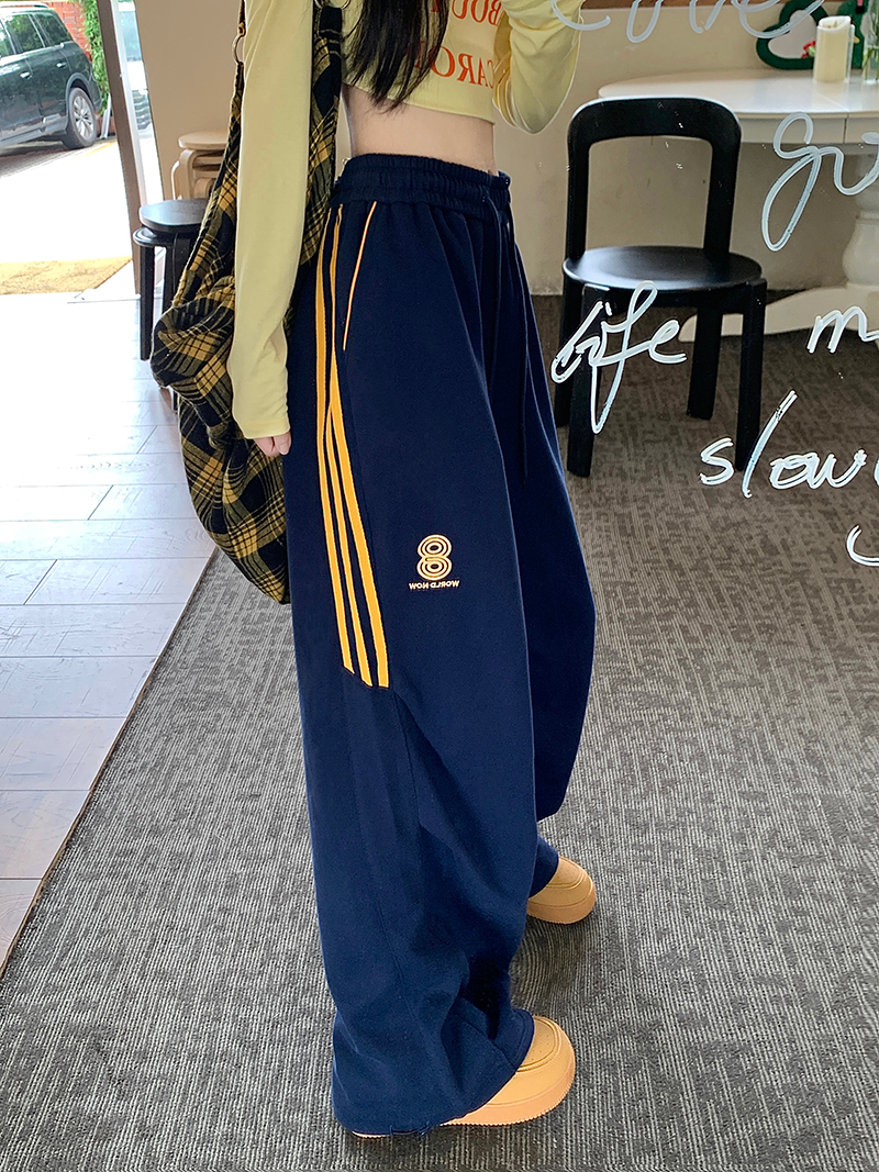 Real photos of Huamian composite American three-bar sports casual pants for women loose wide-leg pants to make them look slim pants