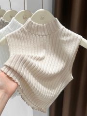 Collarless turtleneck paired with hoodie-style collar, versatile women's high-end sweater, essential base layer collar, half-high lace edge crewneck sweater