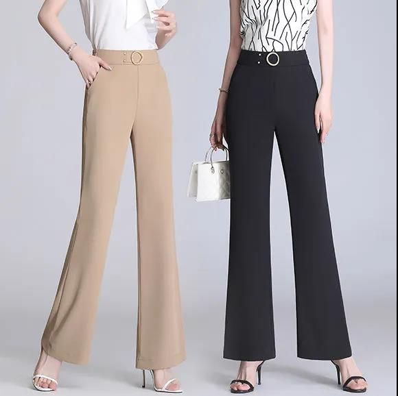Draped and slightly flare ice silk suit pants for women with high waist spring and summer thin loose wide-leg straight nine-point flared trousers