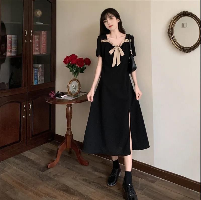 2025 summer new Hepburn style fat mm retro slim and slit large size fashionable 200 jin fairy dress