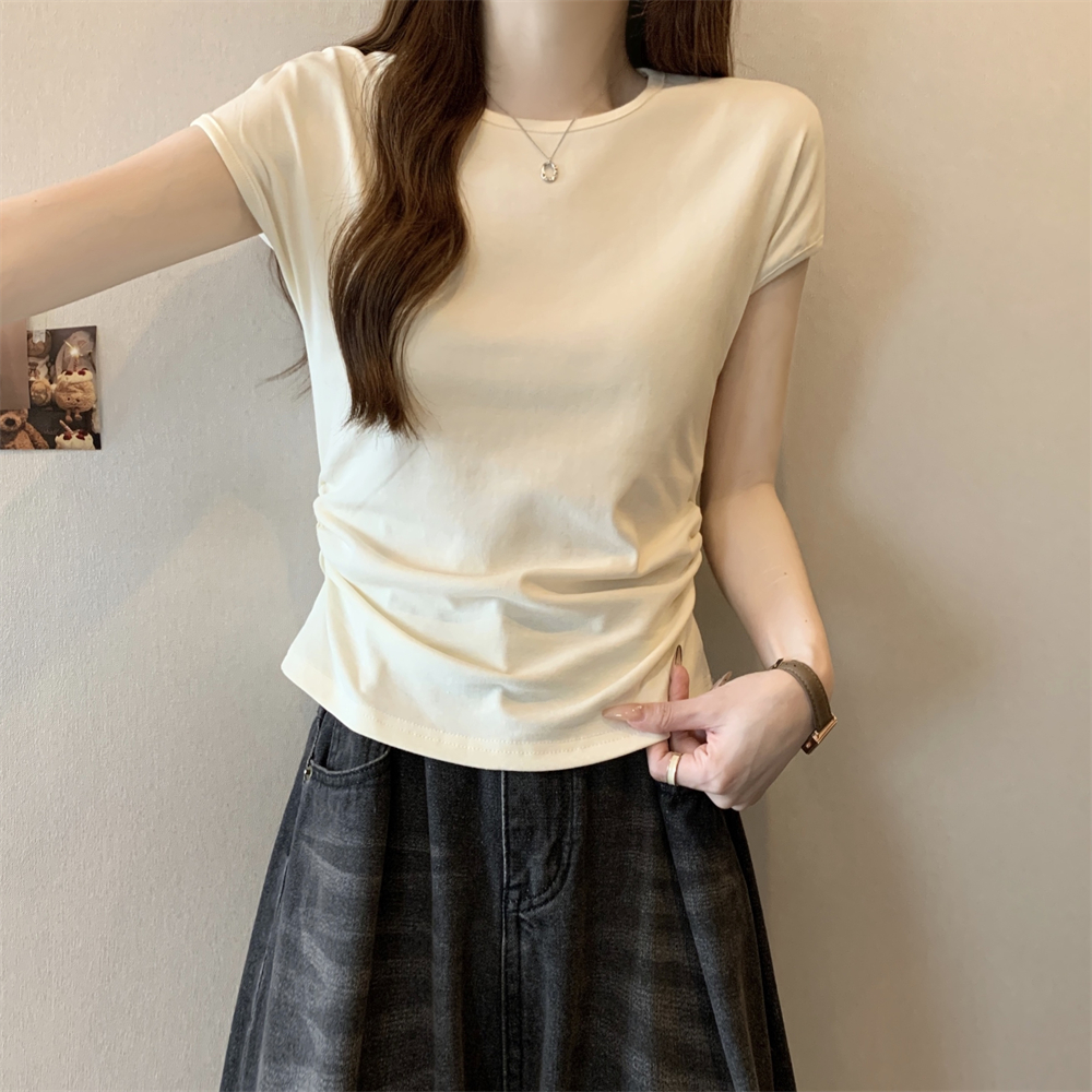 實拍 40支純棉210克92棉/8氨綸短袖T恤女修身上衣