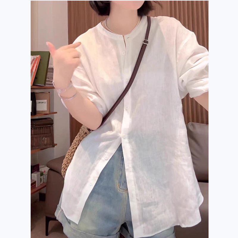 韓版白色簡約襯衫女外穿氣質高級感襯衣薄款春夏長袖洋氣減齡上衣