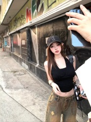 美背狙擊 掛脖綁帶設計性感露背吊帶修身無袖純欲短上衣