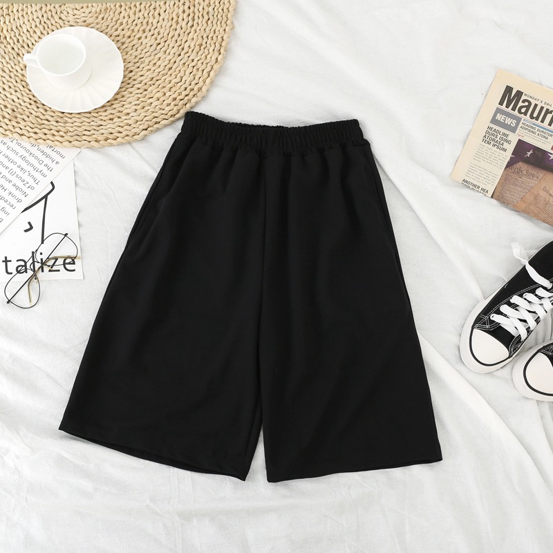 Real shot 220g sticky silk wide-leg pants for women's trousers loose casual five-point pants straight shorts