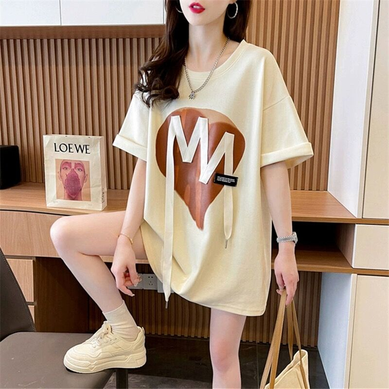 Quality/Huanding Spoil pure cotton/rear collar/loose design-sensing heavy industry short-sleeved T-shirt for women