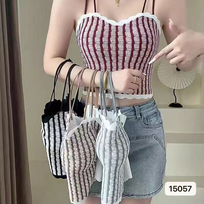 2025 spring and summer new design sexy versatile knitted small sweet and spicy ins trendy chic strip vertical stripe cushion beautiful back F