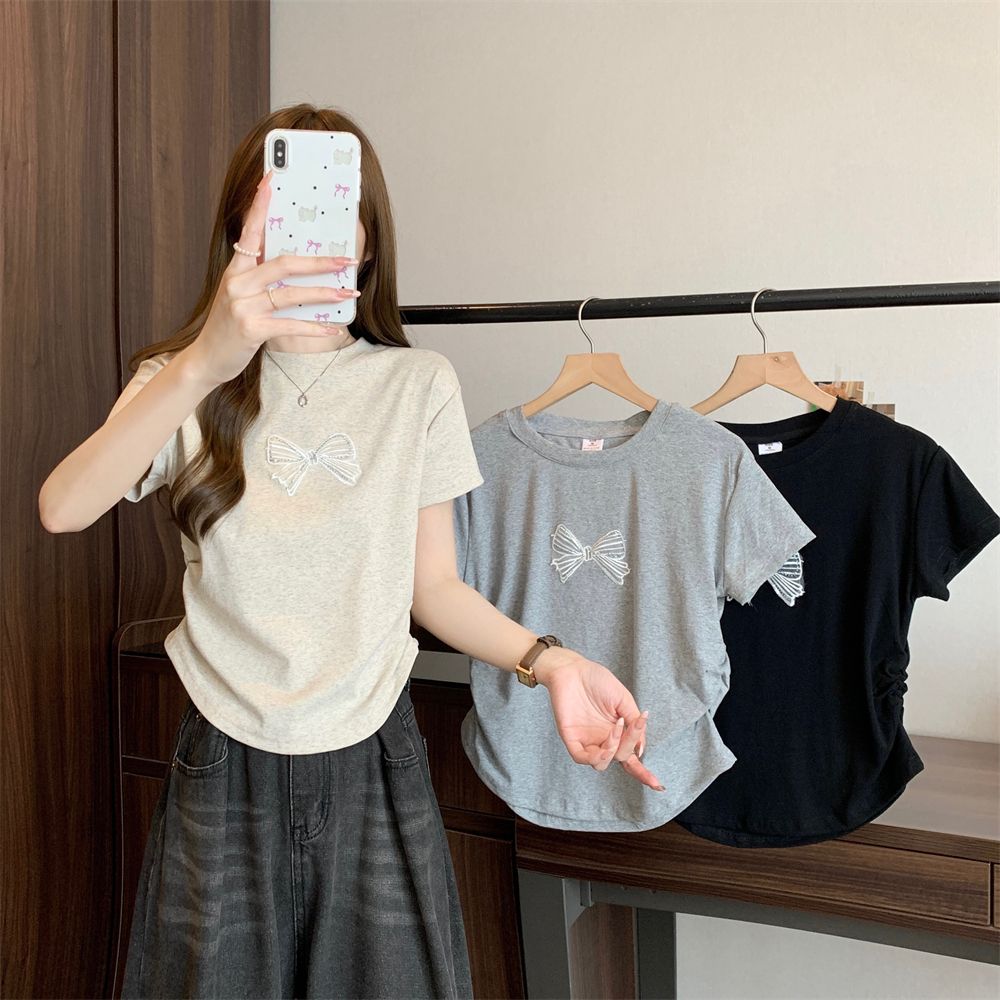 實拍 40支純棉210克92棉/8氨綸短袖T恤女刺繡燙鑽