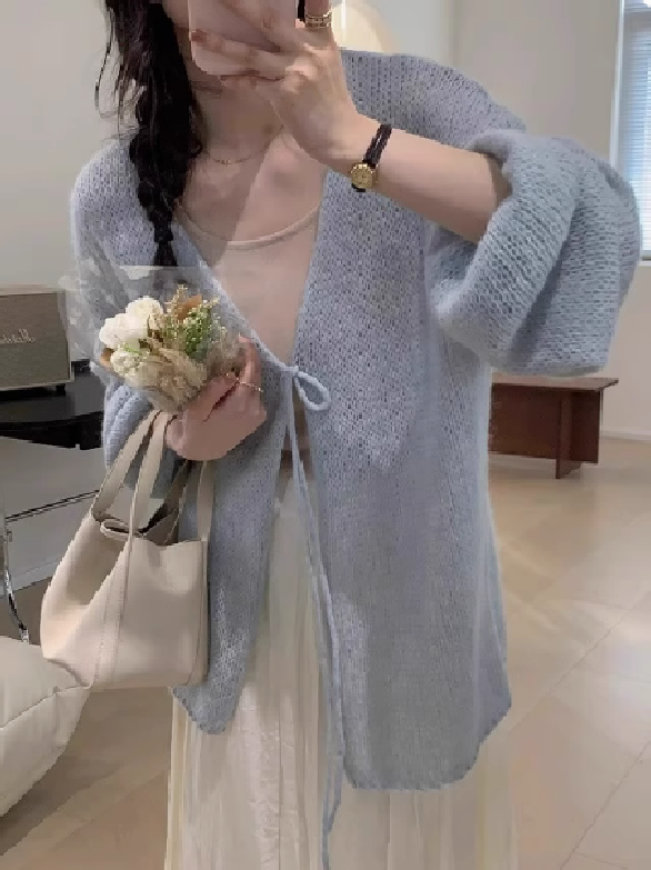 陳大鈺慵懶風奶fufu毛衣女春季寬鬆外搭針織開衫外套溫柔軟糯上衣