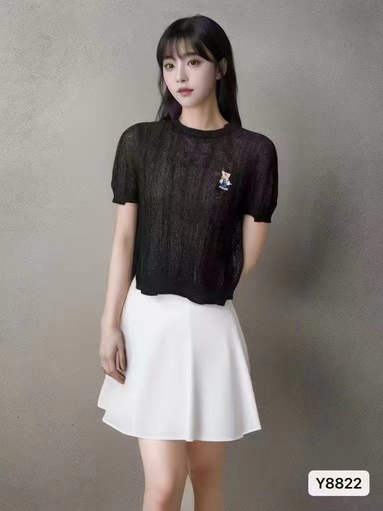 2025 spring and summer new clean color round neck French bear embroidery twisted pattern personality Korean ins trendy fresh literary knit Y