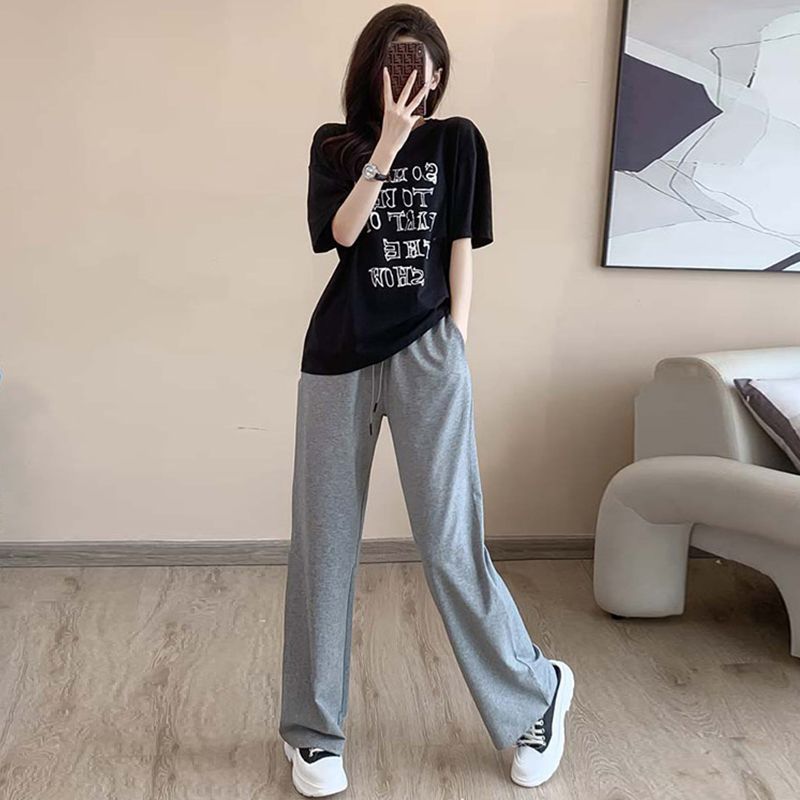 Imitation cotton fashion age-reducing casual suit for women summer thin short-sleeved trousers student Korean style loose sports two-piece set
