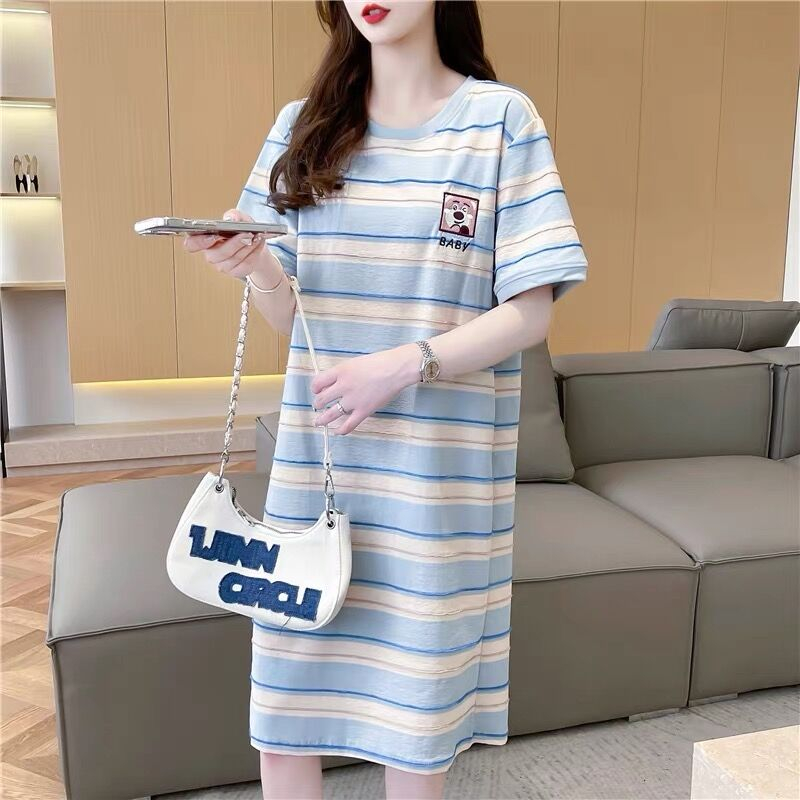Original quality/95 cotton/rear collar mid-length cloud pleated horizontal stripes loose heavy industry T