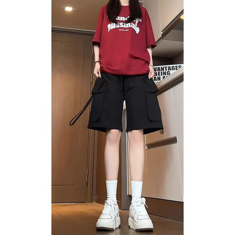 Black waterproof quick-drying mountaineering shorts for women's functional large size fat MM loose trendy brand five-point pants summer thin style