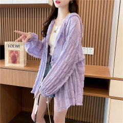 Official photo of polyester 2025 summer thin hooded sun protection clothes for women loose outer long-sleeved jacket top