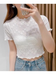 冰絲蕾絲打底衫女夏季別致短袖網紗薄款內搭吊帶裙紗衣t恤上衣潮