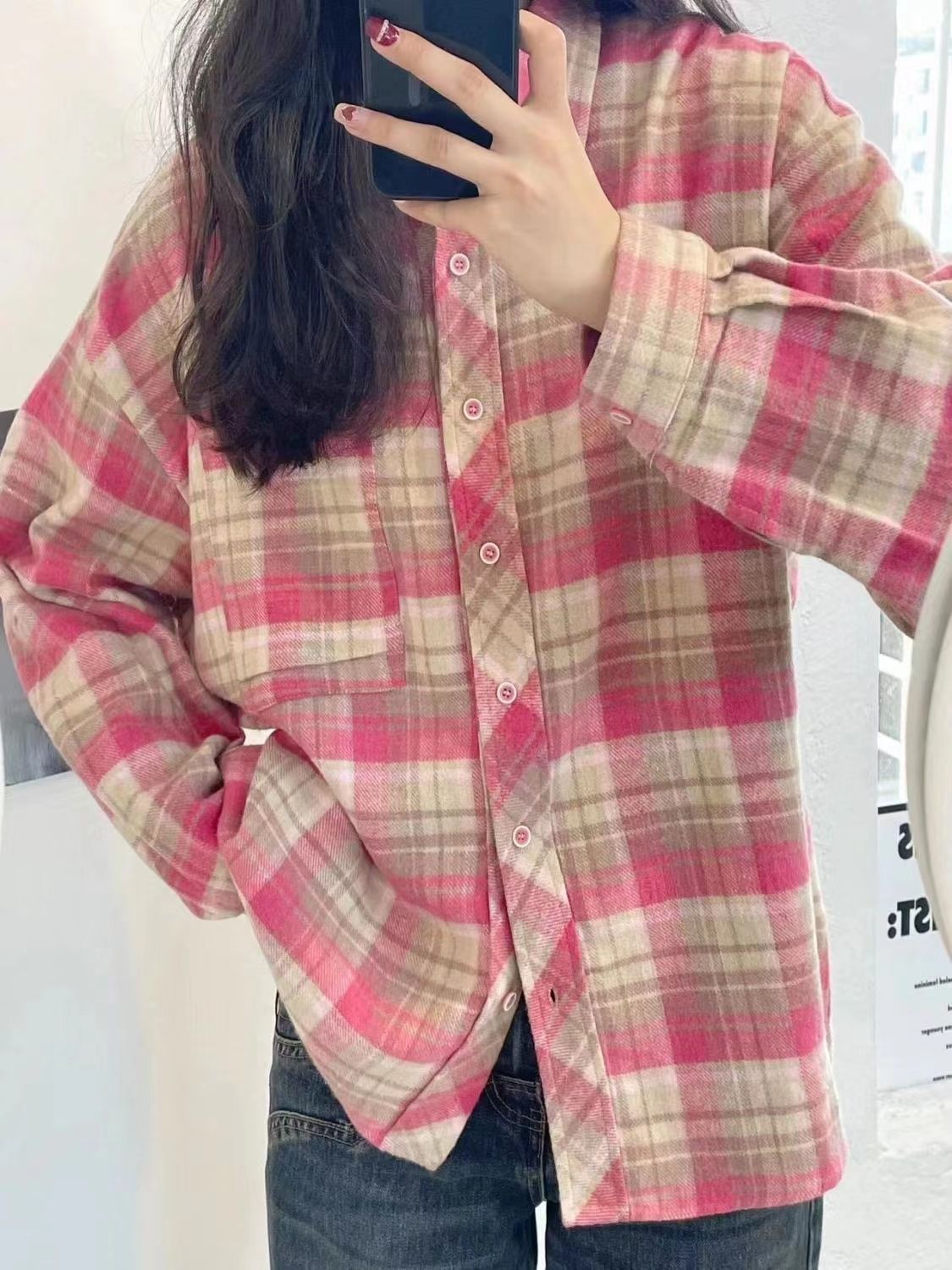 Official picture 300 kilogram fat mm spring and autumn plaid shirt large size jacket shirt