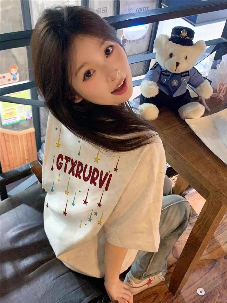 高品質純棉220克精梳緊密100%棉直播同品寬鬆短袖t恤女