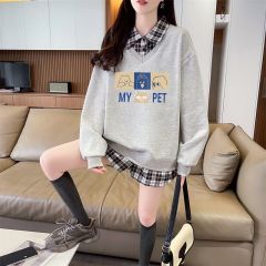 Real shot of 2025 spring and autumn back collar twill, thin top POLO collar plaid sweatshirt for women
