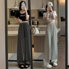 Official picture black and white striped pants for women 2025 spring new casual pants loose casual wide-leg floor pants
