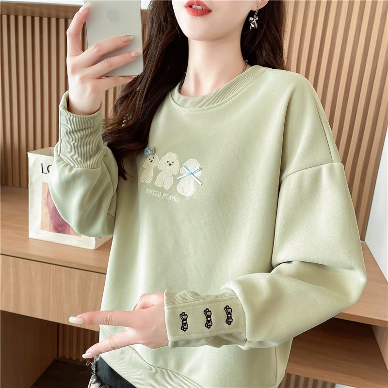 實拍後包領韓版寬鬆仿棉華棉繡花薄款衛衣女