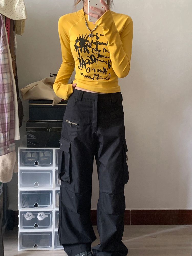 奧代爾1*1 40支面料 天貓質量辣妹風塗鴉印花長袖T恤女打底衫
