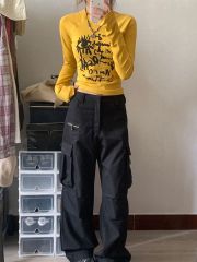 Ordial 1*1 40 pieces of fabric Taobao quality spicy girl style graffiti print long-sleeved women's base shirt