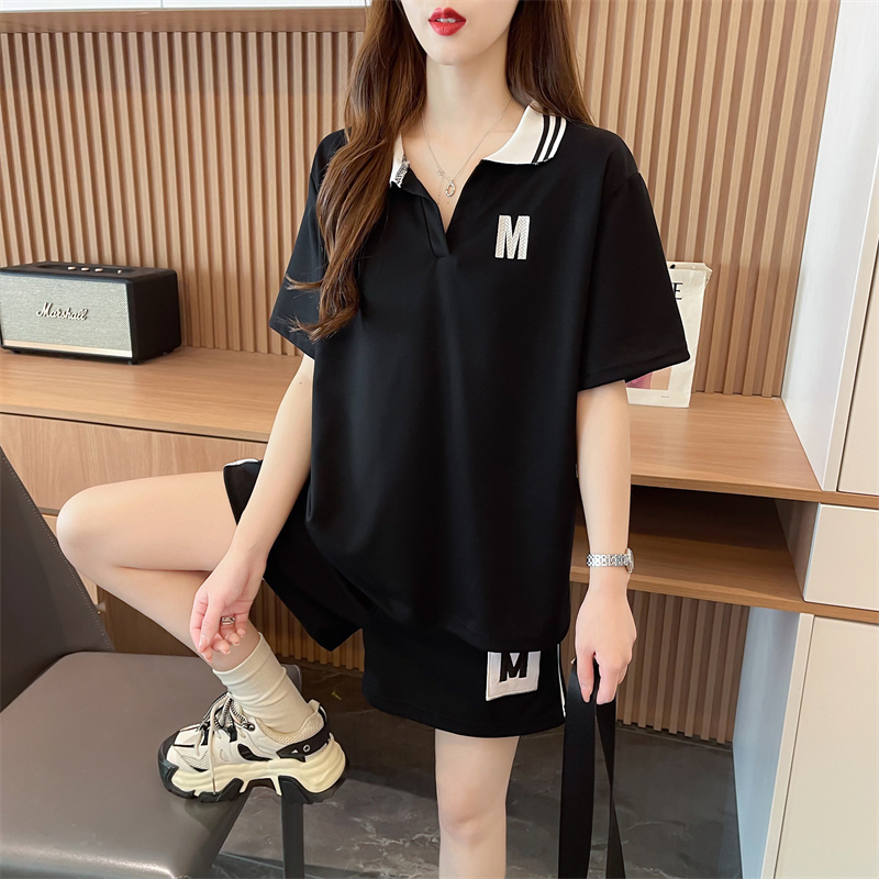 Real-life quality/backpack collar/pure cotton/loose and fashionable contrasting sportswear two-piece set