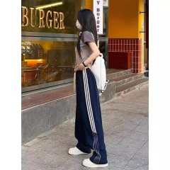 高質量CVC米尼 美式運動褲女秋季三條槓抽繩衛褲直筒休閒闊腿褲