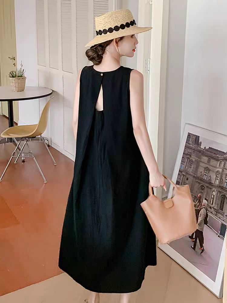 Korean sleeveless vest dress for women in summer new style internet celebrity seaside vacation loose slim and backless midi skirt