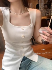 GS博主穿搭夏日新款版型超做」純欲顯瘦單排扣無袖背心針織衫女裝