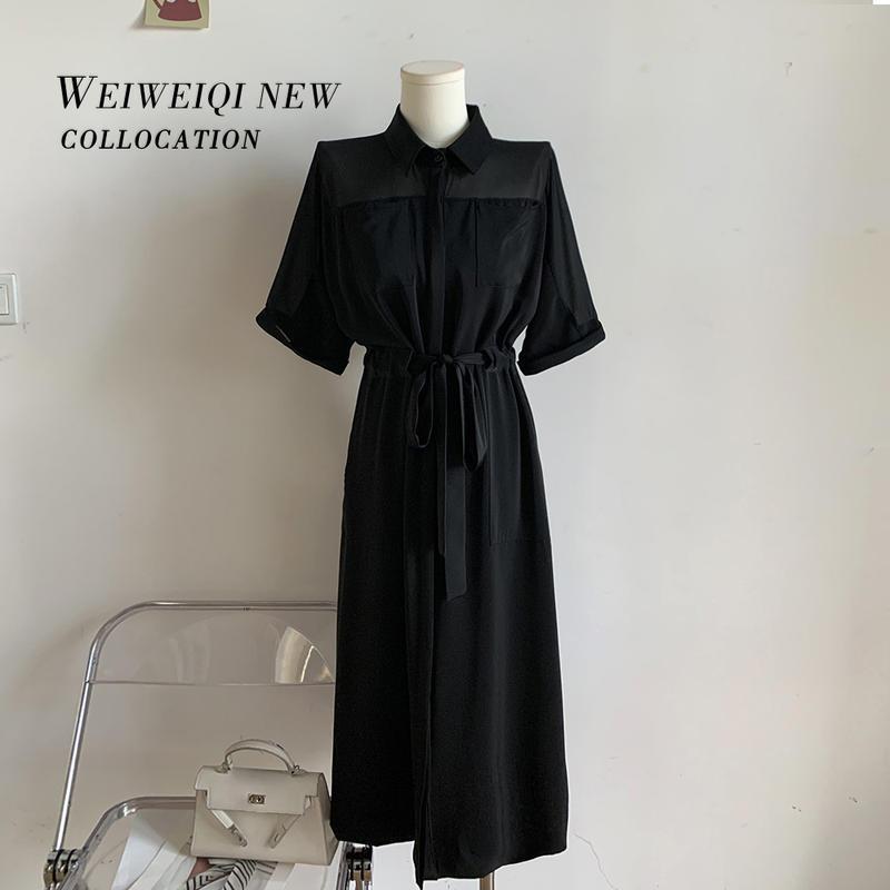 2025 new classic long skirt high-end temperament celebrity goddess style high-end shirt dress for women summer