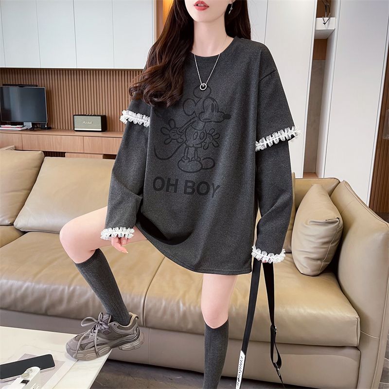 Real shot of 2025 spring and autumn thread German velvet polyester fiber new loose base shirt T-shirt for women